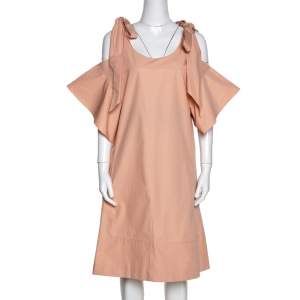 Chloe Pansy Pink Cotton Bow Detail Cold Shoulder Dress M
