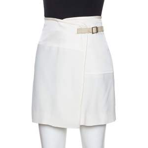 Chloe Cream Crepe & Silk Trim Buckle Detail Mini Skirt M 