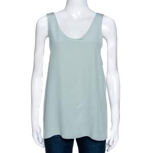 Chloe Pale Blue Silk Scoop Neck Sleeveless Top M
