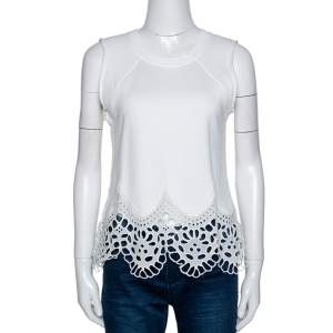 Chloe White Cotton Lace Trim Sleeveless Top S