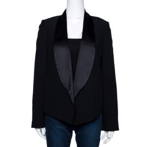 Pre Owned Chloe Black Crepe Shawl Lapel Open Front Blazer M