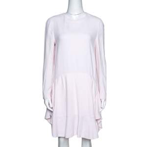 Pre Owned Chloe Pink Mist Crepe Flared Flounce Dress M