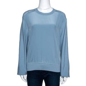 Chloe Powder Blue Purl Knit Wool and Silk Sweatshirt L