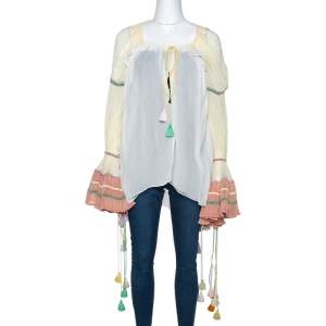 Pre Owned Chloe Cream Silk Crepeon Tasseled Blouse S