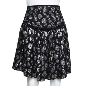 Chloe Black & Gold Metallic Silk Jacquard Pleated Short Skirt M
