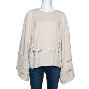 Chloé Beige Cashmere Wool Guipure Detailed Oversized Sweater S