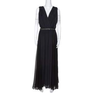 Pre Owned Chloe Black Silk Embellished Sheer Back Sleeveless Gown M