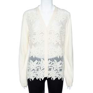 Pre Owned Chloe Cream Knit Embroidered Cardigan XL