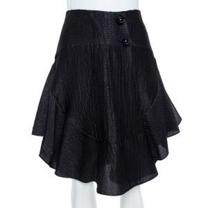Pre Owned Chloe Black Lurex Seersucker Silk Ruffle Detail Skirt M