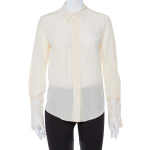 Pre Owned Chloe Cream Silk Crepe & Lace Trim Detail Shirt S
