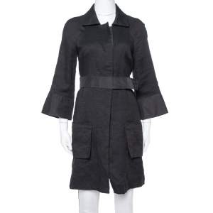 Chloe Black Linen Satin Detail Knee Length Coat M