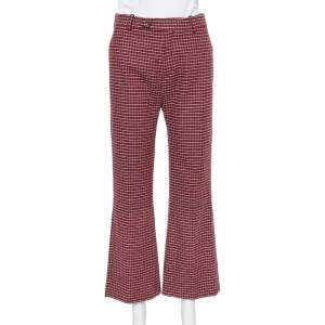 Pre Owned Chloe Red & Black Checked Wool Flared Trousers M