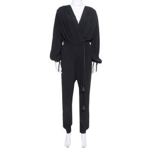Chloe Black Crepe V Neck Tie Detail Jumpsuit S