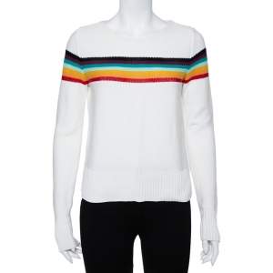 Pre Owned Chloe White Knit Rainbow Stripe Detail Jumper S