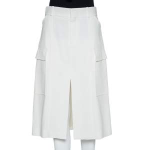 Pre Owned Chloe  White Crepe Pocket Detail Paneled Midi Skirt M