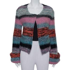 Pre Owned Chloe Multicolor Wool & Mohair Bell Sleeve Open Front Cardigan XS