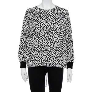 Pre Owned Chloe Monochrome Animal Printed Knit Waist Tie Detail Oversized Sweatshirt M