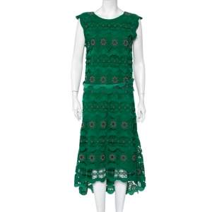Chloé Green Guipure Lace Asymmetric Hem Midi Dress M