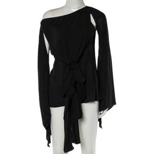 Pre Owned Chloe Black Georgette Cape Sleeve Draped Tie Detail Top L