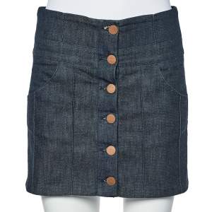 Pre Owned Chloe Black Denim Button Front Mini Skirt M