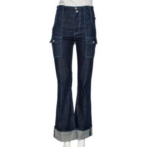 Chloe Indigo Denim Patch Pocket Detail High Waist Jeans S 
