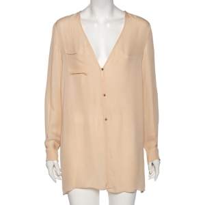 Pre Owned Chloe Peach Silk Pocket Detailed Button Front Oversized Blouse M