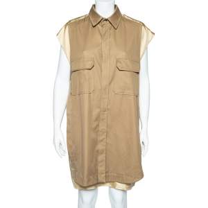 Pre Owned Chloe Beige Silk Coat Overlay Detail Oversized Shift Dress M