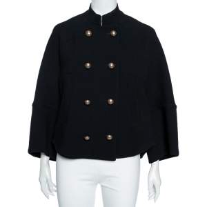 Chloe Black Wool Crepe Mandarin Collared Double Breasted Cape S