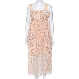 Pre Owned Chloe Delicate Brown Floral Lace Empire Waist Midi Dress S