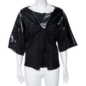 Pre Owned Chloe Black Synthetic Gathered Short Sleeve Top M