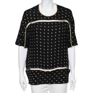 Pre Owned Chloe Black Silk Gold Detail Top M