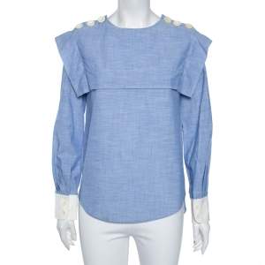 Pre Owned Chloe Blue Chambray Button Detailed Long Sleeve Blouse S