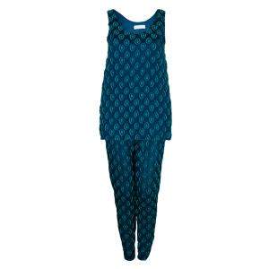 Chloe Cyan Blue Crinkled Silk Jacquard Top And Pants Set S