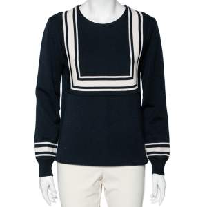 Pre Owned Chloe Navy Blue Wool Milano Sailor Long Sleeve Sweater L