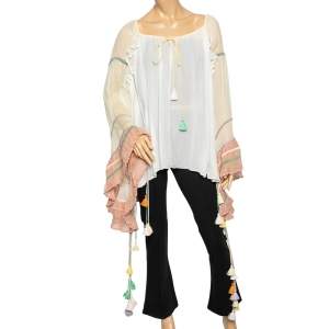 Pre Owned Chloe Cream Silk Crepeon Tasseled Blouse S