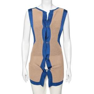 See By Chloe Beige And Blue Cotton Sleeveless Cardigan M