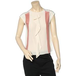 Pre Owned Chloe Alba White paneled Silk Ruffle Detail Sleeveless Top S