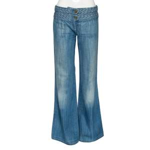Chloe Blue Cotton Braided Detailed Waist Flared Jeans M