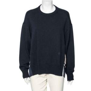 Pre Owned Chloe Navy Blue Cashmere & Monochrome Printed Silk Jumper M