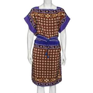 Chloe Multicolor Printed Silk Belted Shift Dress S