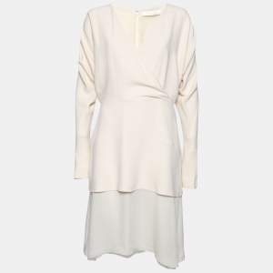 Pre Owned Chloe Cream Crepe & Chiffon Layered Sable Wrap Dress M