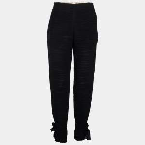 Chloe Black Chiffon Plisse Hem Tie Detail Pants M