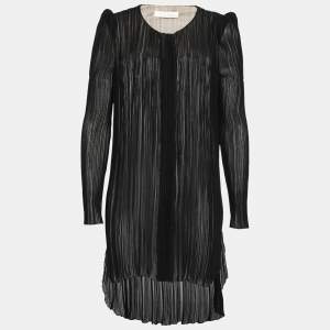 Chloe Black Gathered Chiffon Button Front Long Blouse L