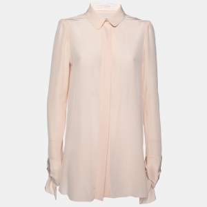 Pre Owned Chloe Pink Silk Asymmetric Cuff Detail Button Front Blouse M