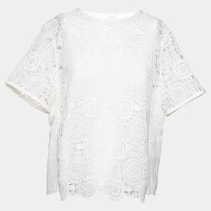 Chloe White Cotton Lace Crew Neck Top L
