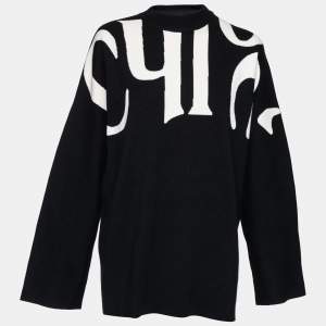 Pre Owned Chloe Black and White Logo Knit Crew Neck Sweater M