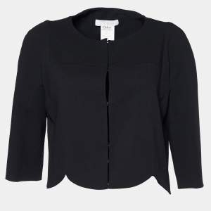 Pre Owned Chloe Black Crepe Wool Scalloped Crop Jacket S