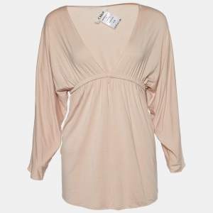 Pre Owned Chloe Blush Pink Jersey V-Neck Gathered Waist Top M