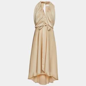 Pre Owned Chloe Macadamia Brown Crepe  V-neck Crepe Fluid Dress M