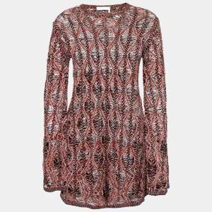 Pre Owned Chloe Orange Multicolor Knit Mini Dress S